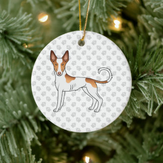 White &amp; Red Ibizan Hound Smooth Coat Dog And Paws Ceramic Ornament
