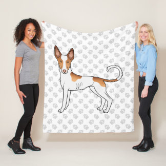 White &amp; Red Ibizan Hound Smooth Coat Dog And Paws Fleece Blanket