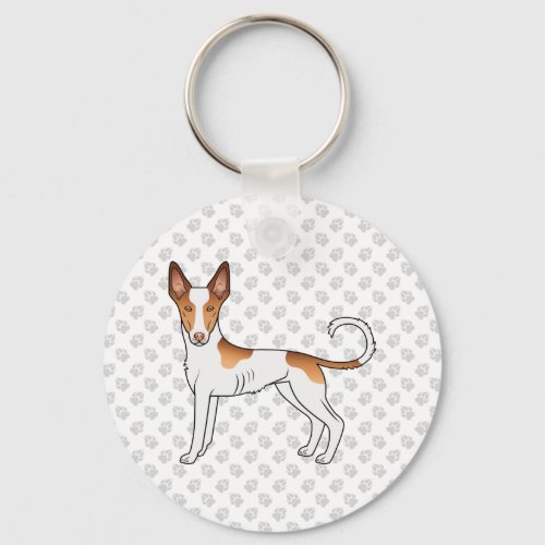 White  Red Ibizan Hound Smooth Coat Dog And Paws Keychain