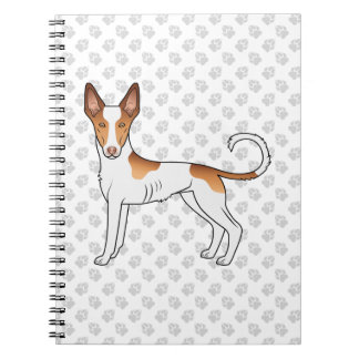White &amp; Red Ibizan Hound Smooth Coat Dog And Paws Notebook