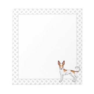 White &amp; Red Ibizan Hound Smooth Coat Dog And Paws Notepad