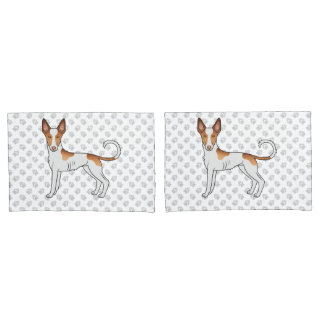 White &amp; Red Ibizan Hound Smooth Coat Dog And Paws Pillow Case