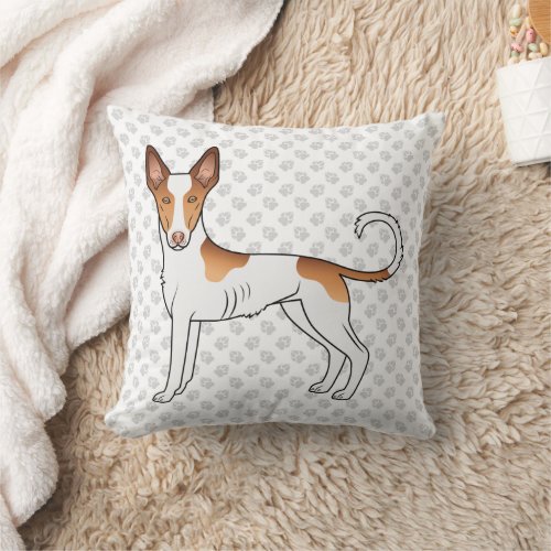 White  Red Ibizan Hound Smooth Coat Dog And Paws Throw Pillow