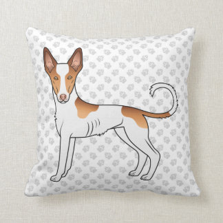White &amp; Red Ibizan Hound Smooth Coat Dog And Paws Throw Pillow