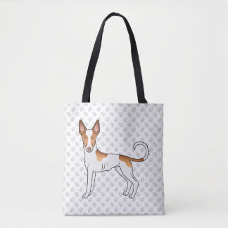 White &amp; Red Ibizan Hound Smooth Coat Dog And Paws Tote Bag
