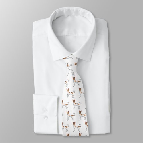 White  Red Ibizan Hound Smooth Coat Dog Pattern Neck Tie
