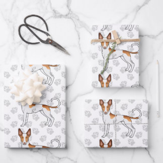 White &amp; Red Ibizan Hound Smooth Coat Dog Pattern Wrapping Paper Sheets
