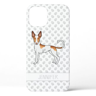 White &amp; Red Ibizan Hound Smooth Coat Dog With Name iPhone 12 Case