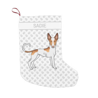 White &amp; Red Ibizan Hound Smooth Coat Dog With Name Small Christmas Stocking