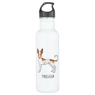 White &amp; Red Ibizan Hound Smooth Coat Dog With Name Stainless Steel Water Bottle