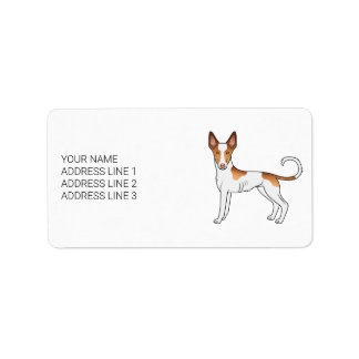 White &amp; Red Ibizan Hound Smooth Coat Dog With Text Label