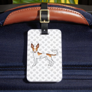 White &amp; Red Ibizan Hound Smooth Coat Dog With Text Luggage Tag
