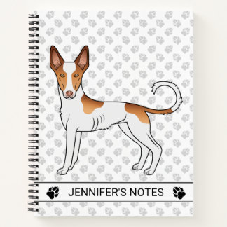 White &amp; Red Ibizan Hound Smooth Coat Dog With Text Notebook