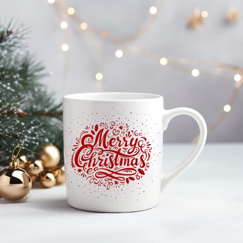 White Red Illustrated Lettering Happy Сhristmas  Coffee Mug