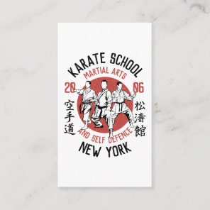 White red karate illustration martial arts lessons business card
