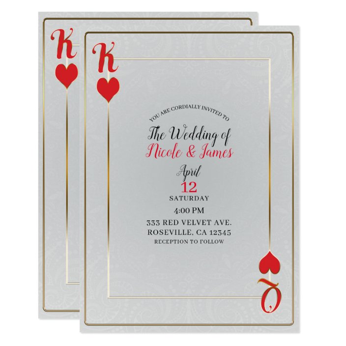 White Red King Queen Of Hearts Elegant Wedding Invitation Hearts Elegant Wedding Invitation