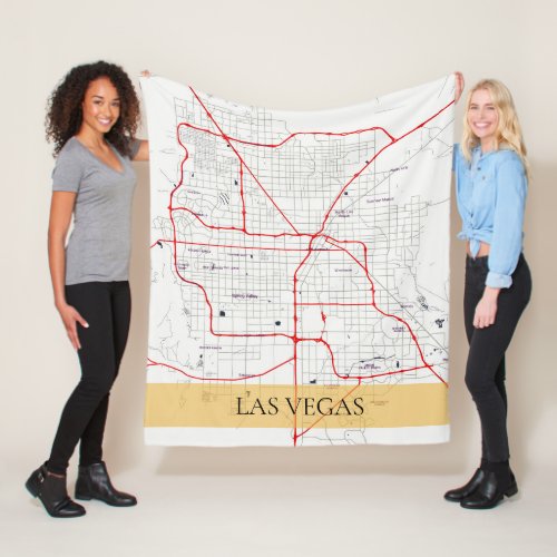 WHITE RED LAS VEGAS NEVADA USA OUTLINE MAP FLEECE BLANKET