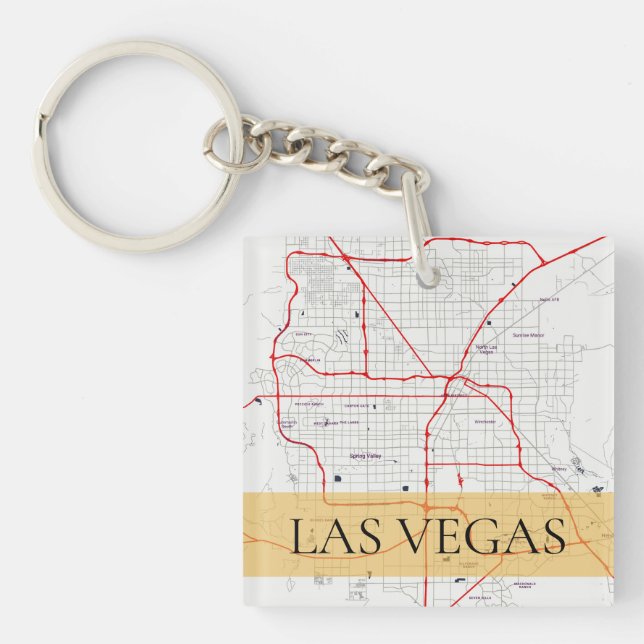 WHITE RED LAS VEGAS NEVADA USA OUTLINE MAP KEYCHAIN (Front)