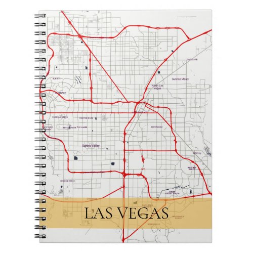 WHITE RED LAS VEGAS NEVADA USA OUTLINE MAP NOTEBOOK