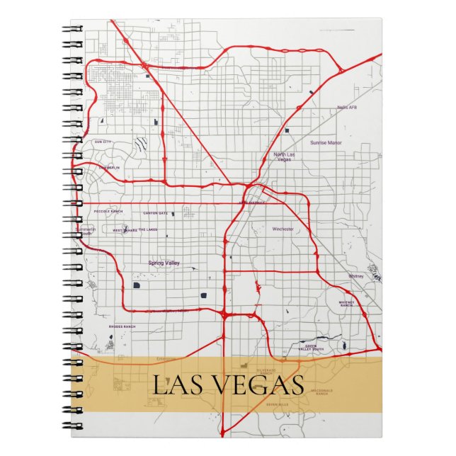 WHITE RED LAS VEGAS NEVADA USA OUTLINE MAP NOTEBOOK (Front)