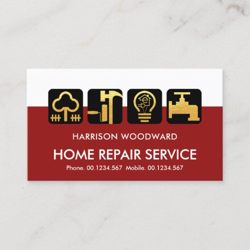White Red Layers Gold Handyman Tools Business Card