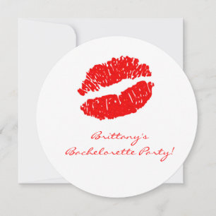 White Red Lips Kiss Bachelorette Party Invitation