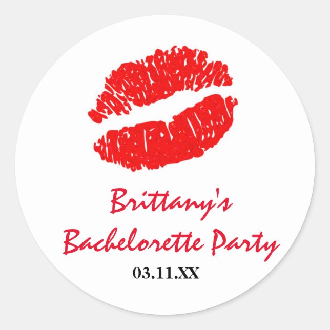 White & Red Lips Kiss Party Favor Sticker (Front)