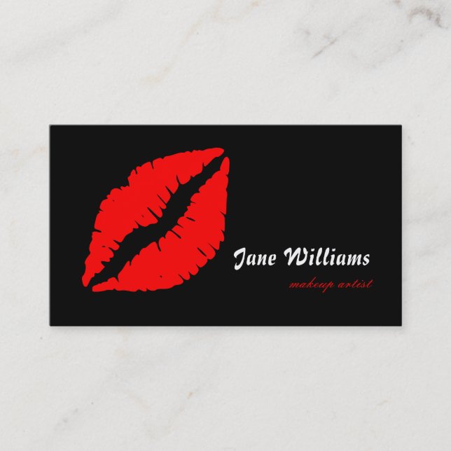White Red Lips Makeup Artist Business Card (Front)