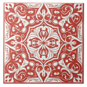White & Red Mediterranean Ceramic Tile