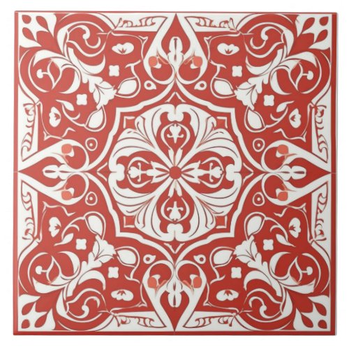 White  Red Mediterranean Ceramic Tile