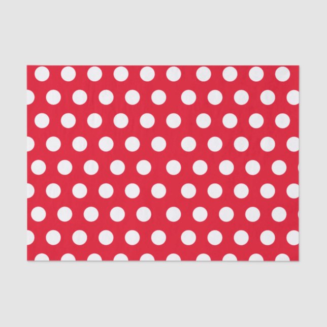 White & Red Medium Polka Dot Christmas Tissue Paper (Front)
