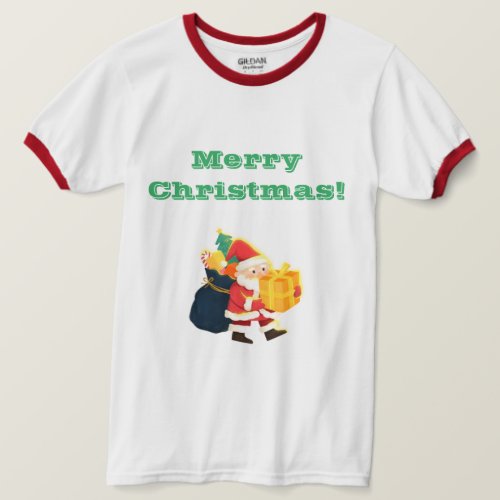 WhiteRed Merry Christmas Wishes Printed Ringer T_Shirt