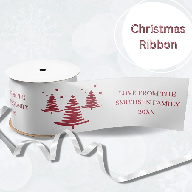 White Red Minimalist Christmas Trees Satin Ribbon (Creator Uploaded)