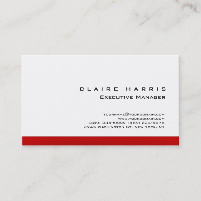 White red modern professional plain simple business card (Front)
