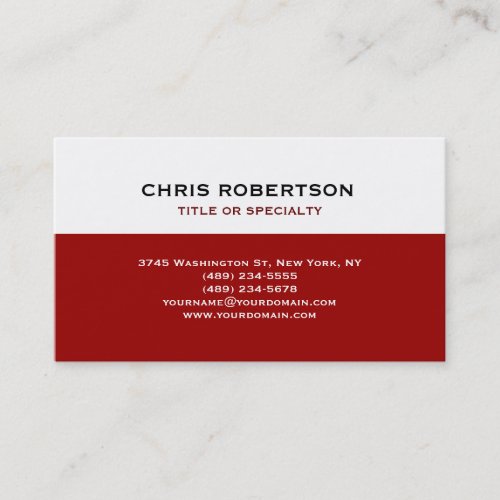 White Red Modern Simple Plain Business Card