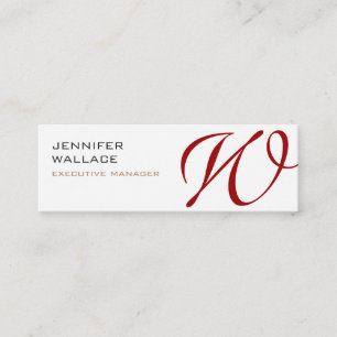 White Red Monogram Trendy Modern Plain Mini Business Card