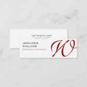 White Red Monogram Trendy Modern Plain Mini Business Card (Front/Back)