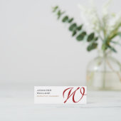 White Red Monogram Trendy Modern Plain Mini Business Card (Standing Front)