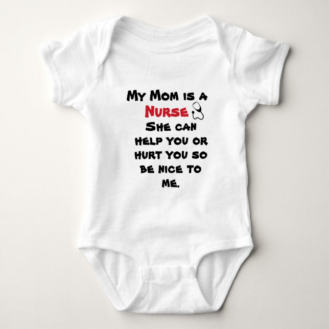 White Red My Mom Is A Nurse Funny Baby Bodysuit (Front)