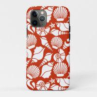 White Red Ocean Nautical Seashells Pattern