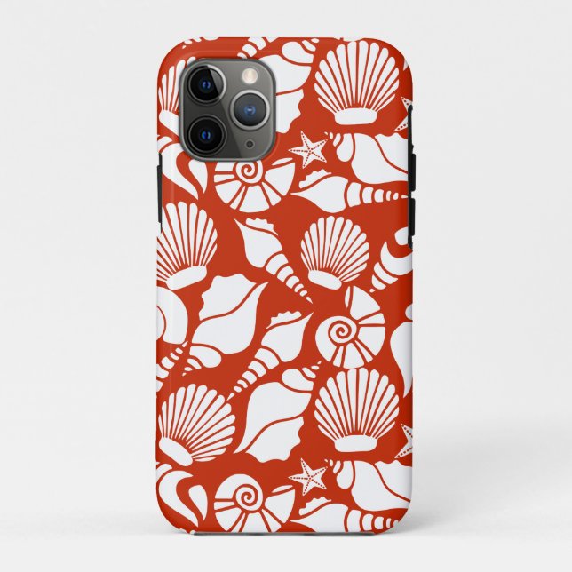 White Red Ocean Nautical Seashells Pattern Case-Mate iPhone Case (Back)