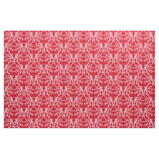 White Red Parisian Damask Pattern Fabric