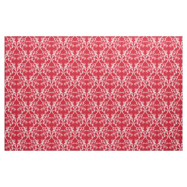 White Red Parisian Damask Pattern Fabric (Fat Quarter)