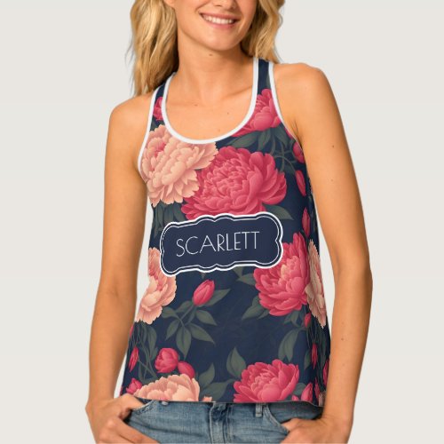 White Red Peony Pastel Colorful Pattern Tank Top