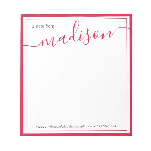 White Red Personalized Name From The Desk Of Notepad