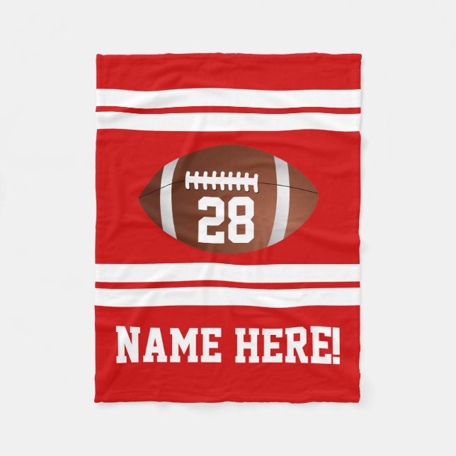 White Red Personalized Name Team Colors Football Fleece Blanket (Front)