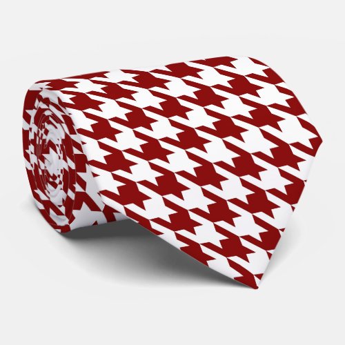 White Red Pied de Poule Houndstooth Neck Tie