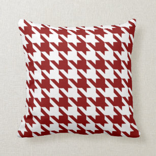 White Red Pied De Poule Houndstooth Throw Pillow