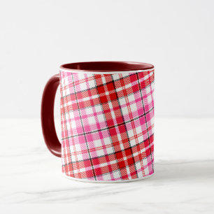 White Red Pink Plaid Tartan Design Mug