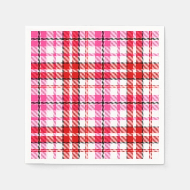White Red Pink Plaid Tartan Design  Napkins (Front)